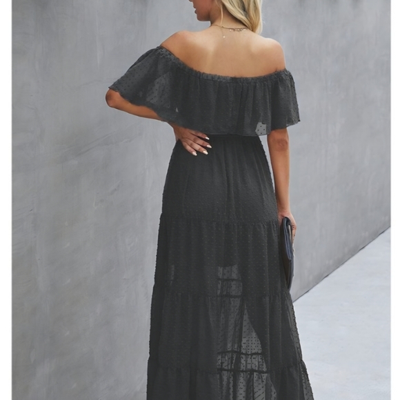 Black Summer Off-Shoulder Maxi Dress  Sheer - Picture 3 of 4